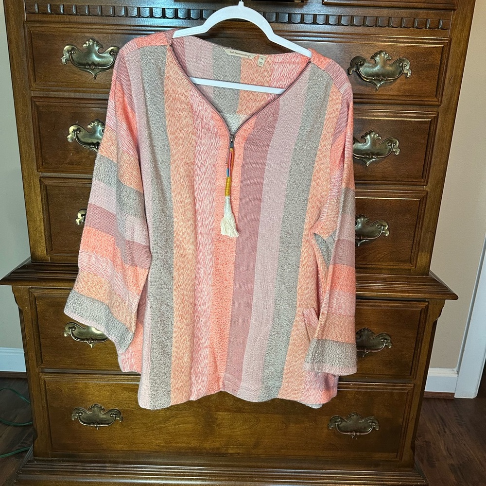 Striped Pink and Gray Women's Top